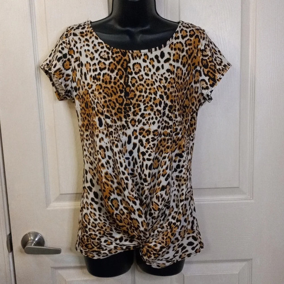 NY Collection Women's SS Cheetah Print Twist Blouse Sz S - Picture 1 of 9